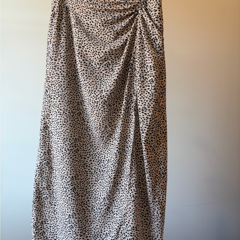 Abercrombie Satin Animal Print Skirt XS Slip Midi Slit Y2K Neutral Chic